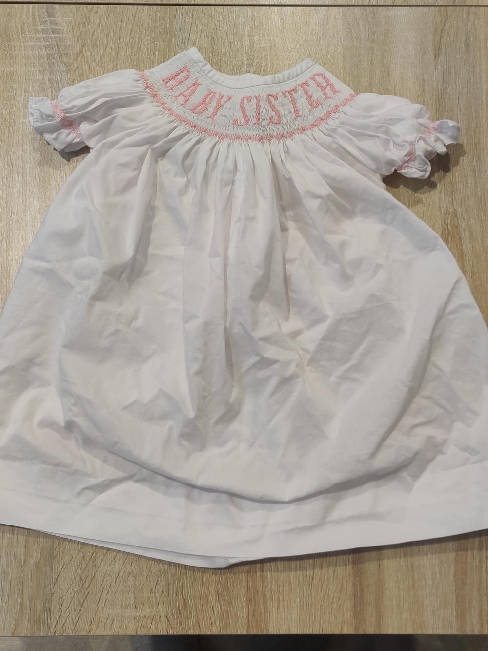 White Dress With Pink Baby sister Smocking Dress Size 12mo